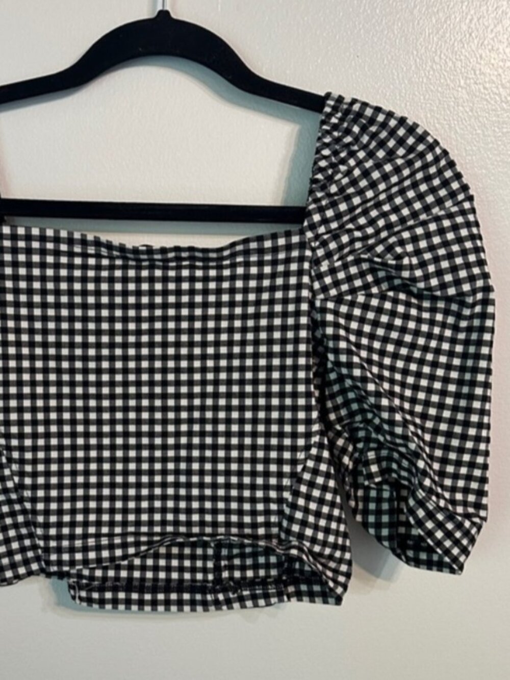 Black and White Gingham Puff-Sleeve Crop Top US 6 - Picture 2 of 4